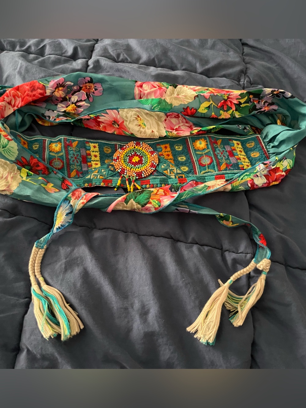 Johnny Was cupra rayon  tasseled embroidered belt/ sash OS